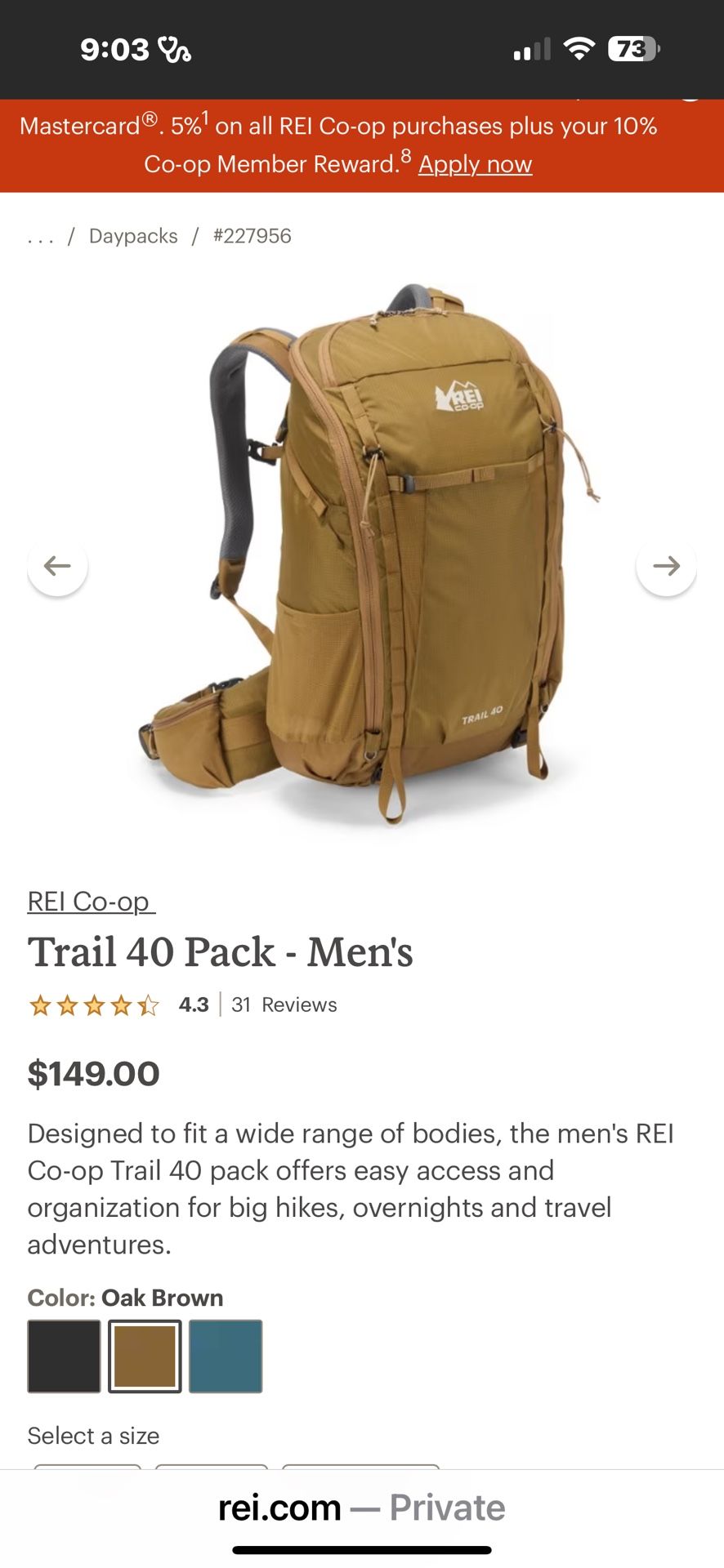 REI Hiking Backpack