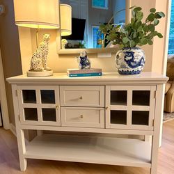 White Credenza with Glass Doors & Drawers