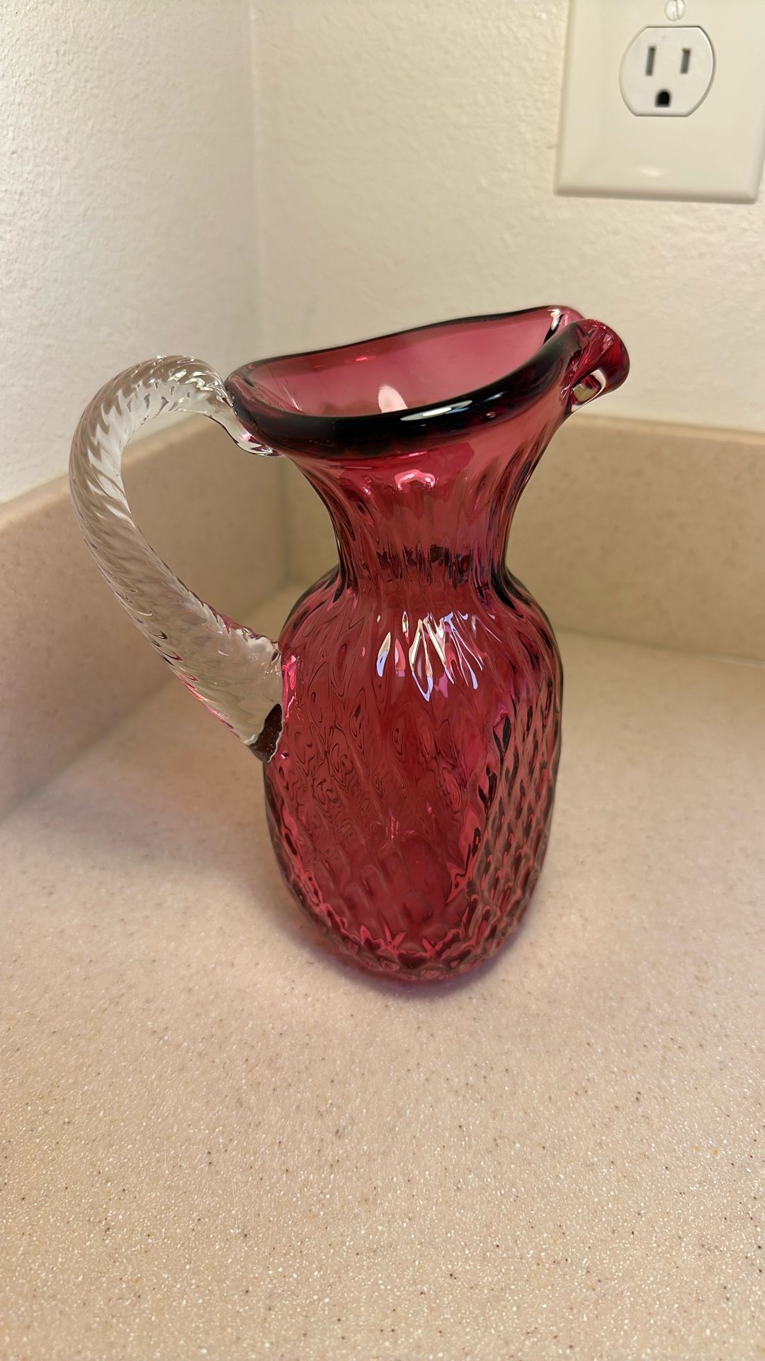 Vintage Hand Blown Cranberry Pitcher