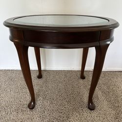 Vintage Solid Wood End Table with Tempered Glass,