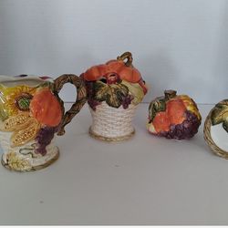 4 pc Set Cornucopia Cream Sugar Salt Pepper Ceramic Table Top by Harvest