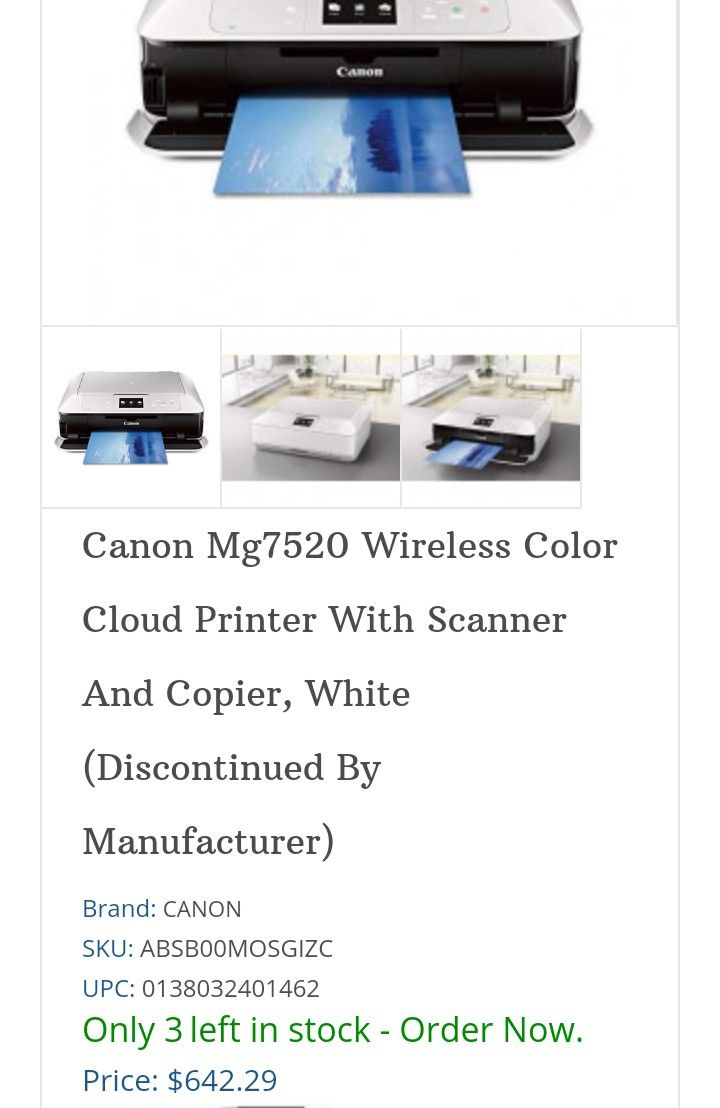 Canon Pixma MG7520 Wireless All In One Printer With Tons Of Ink