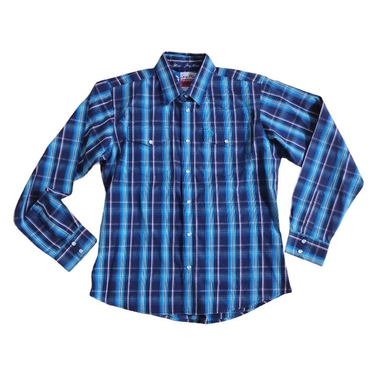 Chemise Western George Straight By Wrangler - Taille M - Bleu - Occasion Très Bon état - Fermeture à Pressions