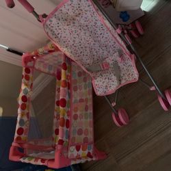 Doll Toy Crib And Stroller