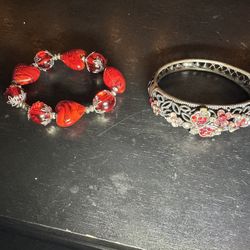 Red Glass Murano Stretch Bracelet And Victorian Style Bangle Bracelet 