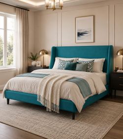 Full Bed Frame, Upholstered Platform Bed, Adjustable Vertical Channel Tufted Headboard, Corduroy Fabric, Modern Low Profile, Wooden Slats, No Box Spri