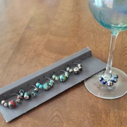 Floral Beaded Glass Wine Charms - Multicolor Set (6)