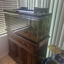 Fish tank and antique glass ware chest