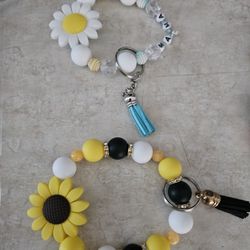 Sunflower and Daisy Beaded Keychain Wristlets 
