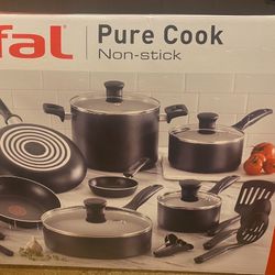 T-fal Nonstick Inside and Out Cookware Set, 18-Piece, Black