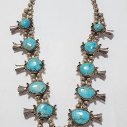 Vintage Navajo Squash Blossom Necklace 