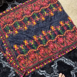 Darkest blue kashmiri embroidered net base shawl dupta very pretty 
