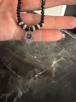 Black Beaded Hamsa Evil Eye Bracelet