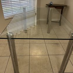 Dining Table Glass Top Chrome Legs 36x59”
