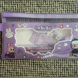 Labubu, Lafufu Stationery Set With Pencil Case, Choose Your Favorite Color, Purple Color The Set Contains: Mini Notebook, 2 Pencils, Ruler, Sharpener 