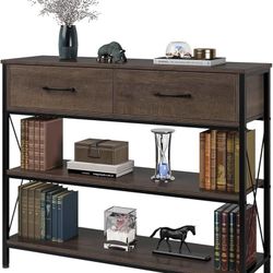 Industrial Console Table with Drawers, Vintage Hallway Foyer Table with Storage Shelves, Narrow Long Sofa Entryway Table for Living Room, Da