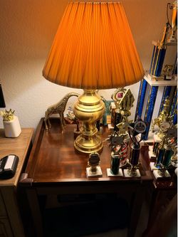 2 Brass Table Lamps with Pleated Shade