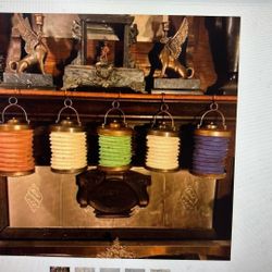 Antique Lanterns Five Chinese Asian Oriental Metal Collapsible Foldable Cloth Lanterns