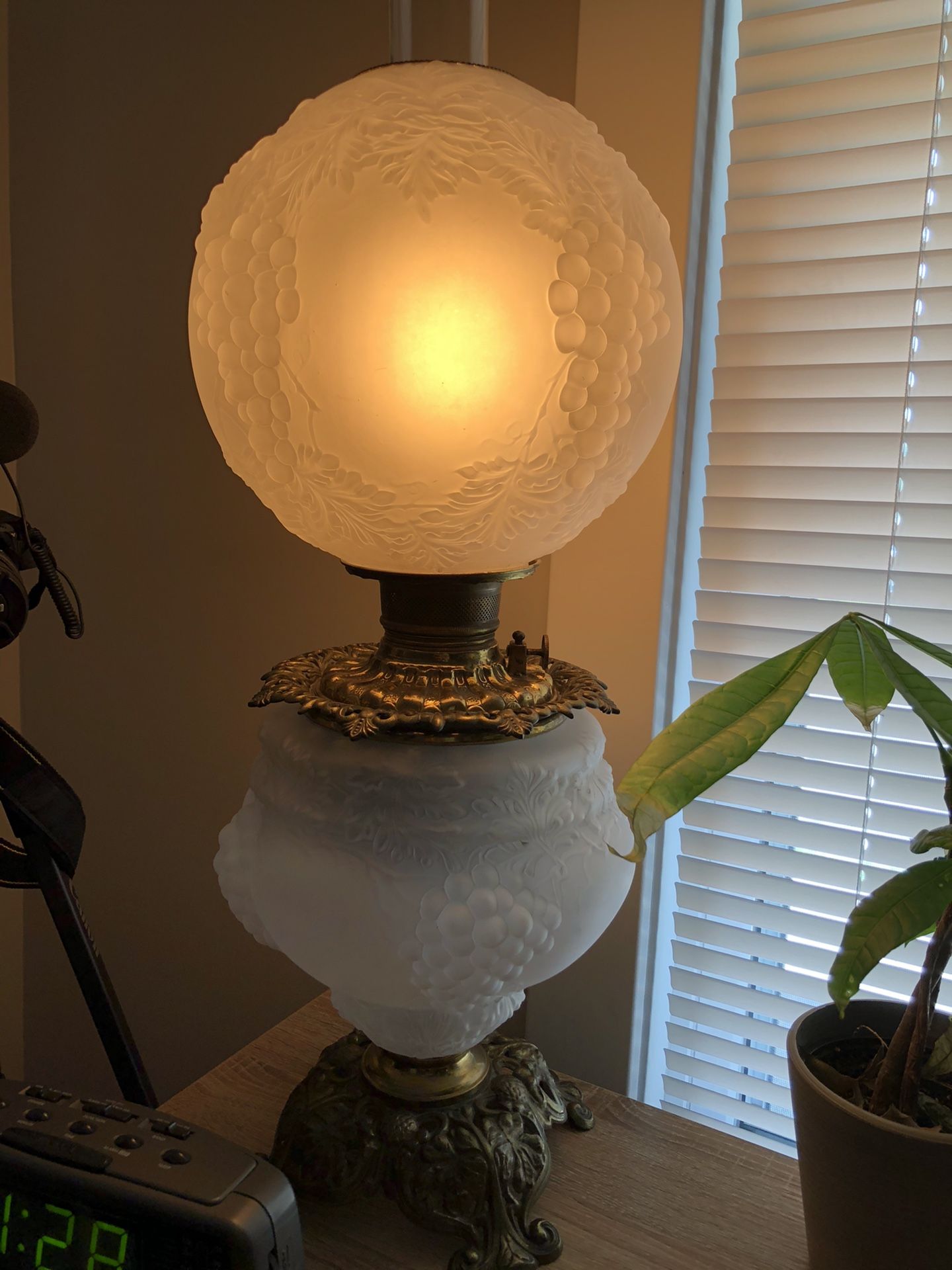 Amazing Vintage Satin Glass and Brass Lamp