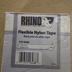 DYMO Rhino Industrial Flexible Nylon Labels, 1/2" x 11.5', Black Print on White Tape