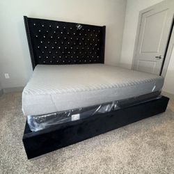 Black King Size 6 Ft Tall Bed Frame + Mattress Set 
