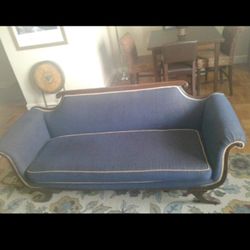 Beautiful Blue Duncan Phyfe Sofa With Gold Piping And Other Fine Antiques