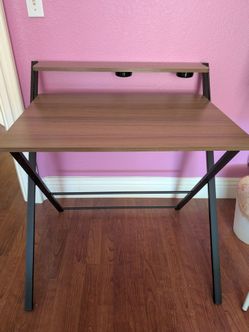 Wood and Metal Computer Desk with Raised Shelf
