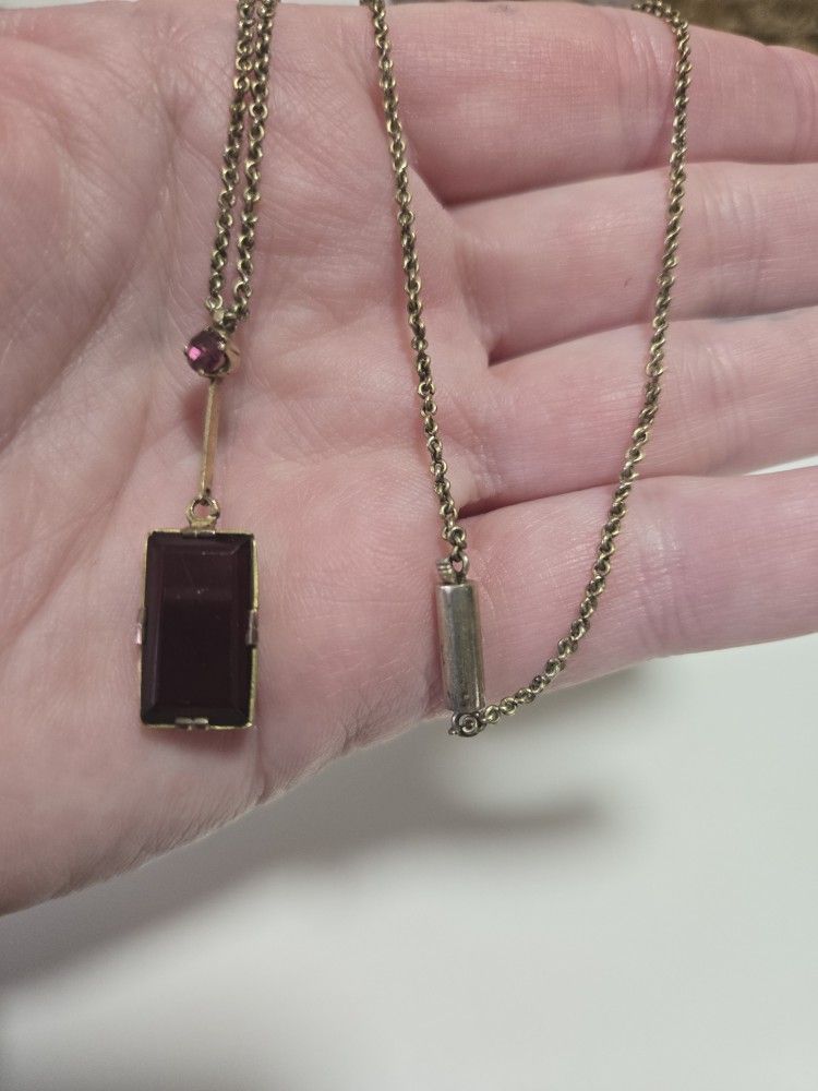 Vintage Brass And Garnet Necklace