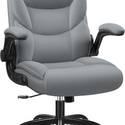 Leather Office Chair, Small PU Ergonomic Desk Chair, Comfy Computer Chair with Wheels and Flip-up Armrests, Adjustable Height Mid Back Executive Offic