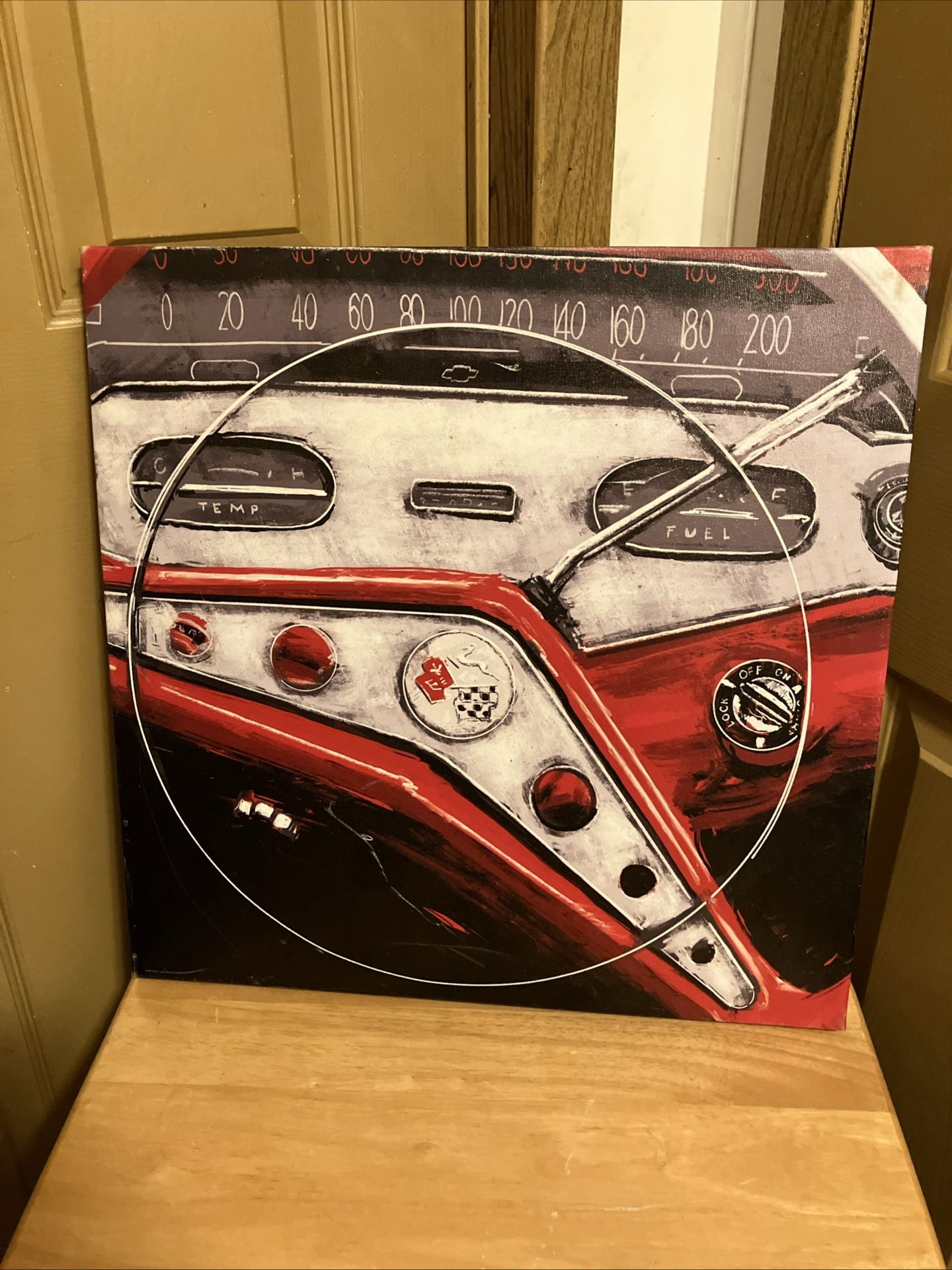 18” X 18” Vintage Red Car Painting 