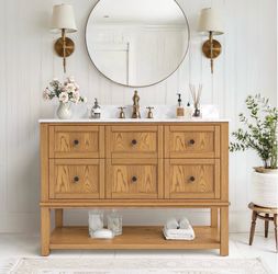 48” natural wood sink with stone top
