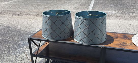 2 Fabric Drum Shades 10x14 Blue & Brown