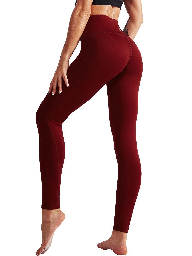 2 Pieces Womens High Waist Running Workout Yoga Leggings with Side Pocket Black+Red M