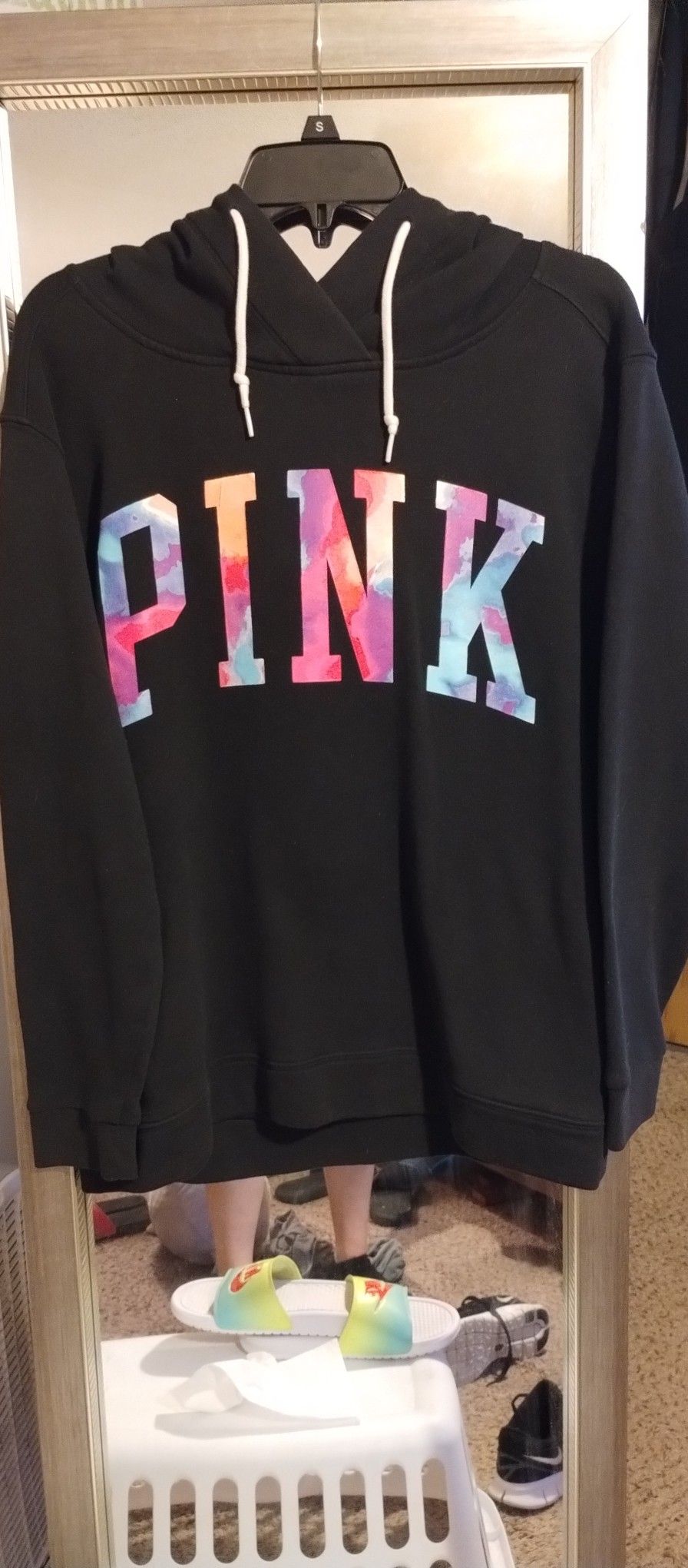 Pink watercolor black hoodie RARE