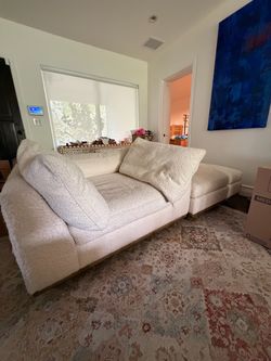 Anthropologie - White Boucle chair and a half with Ottoman