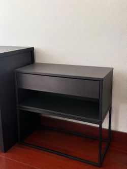 Black Nightstand with Drawer & Open Shelf