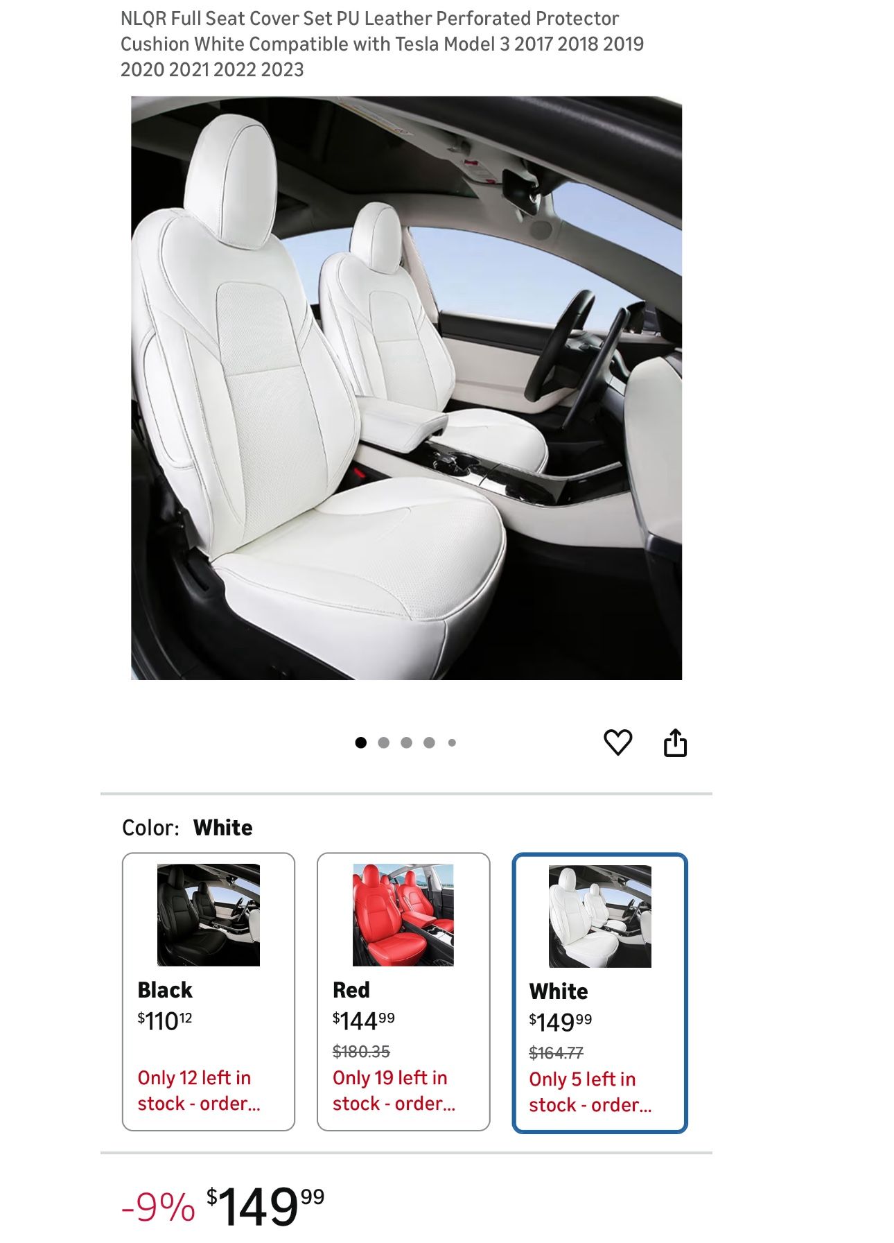 Chezope Full Set Leather Seat Covers for Tesla Model 3 2017-2023, Waterproof Car Seat Protector for All-Season Protection Durability (Model 3 White,20