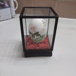 Vintage Encased Painted Floral and Bird Decorative Egg

