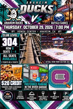 Anaheim Ducks vs Buffalo Sabres Club Tickets