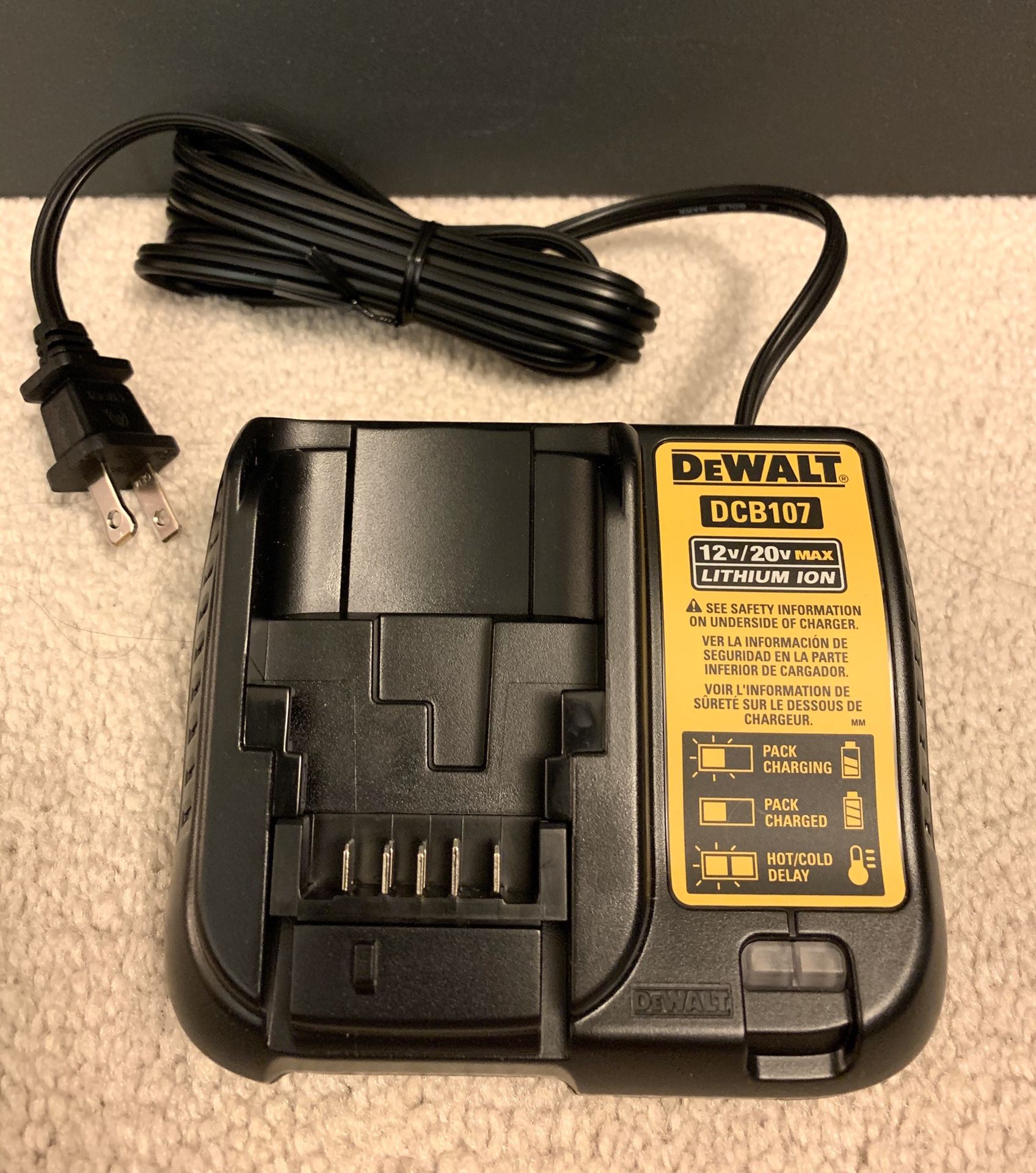 Brand new DeWALT 12-Volt and 20-Volt MAX Lithium-Ion battery charger DCB107