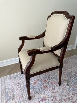 Louis XVI Italian Leather Dining Chairs – Beige/Cream – Solid Wood