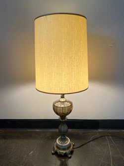 Vintage Bronze and Glass Table Lamp with Drum Shade