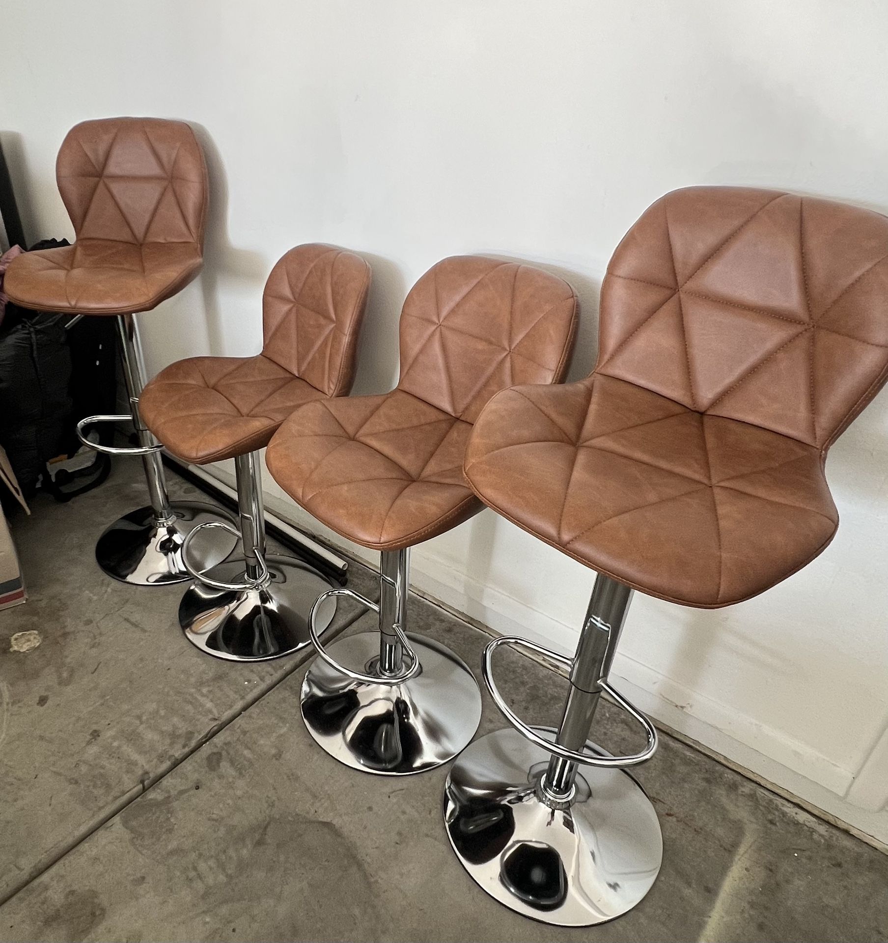 Brown Leather Swivel Bar Stools /Set Of 4