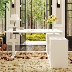 FUFU&GAGA 63-in White Modern/Contemporary Executive desk Hutch Included（KF210247-01+02）