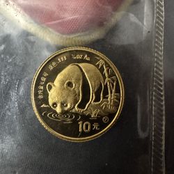 1987-y 1/10oz Gold Chinese Panda Coin In Mint Packaging 