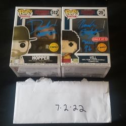 Funko pop stranger things Hopper and Will target Chase David Harbour and Noah Schnapp  signed