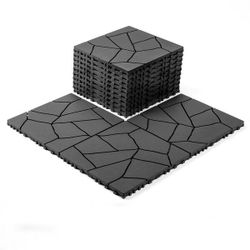 (44 Pack) 12 in. x 12 in. Stone Style DIY Module Patio Interlocking Decking Floor Tiles For Balcony Backyard Dark Gray