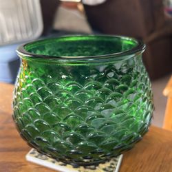 Vintage E O BRODY Co Emerald Green Glass Vase Short w Wide Mouth USA OHIO