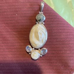 Moving sale! Ivory (Carved)And Moonstone Woodland Maiden silver Pendant