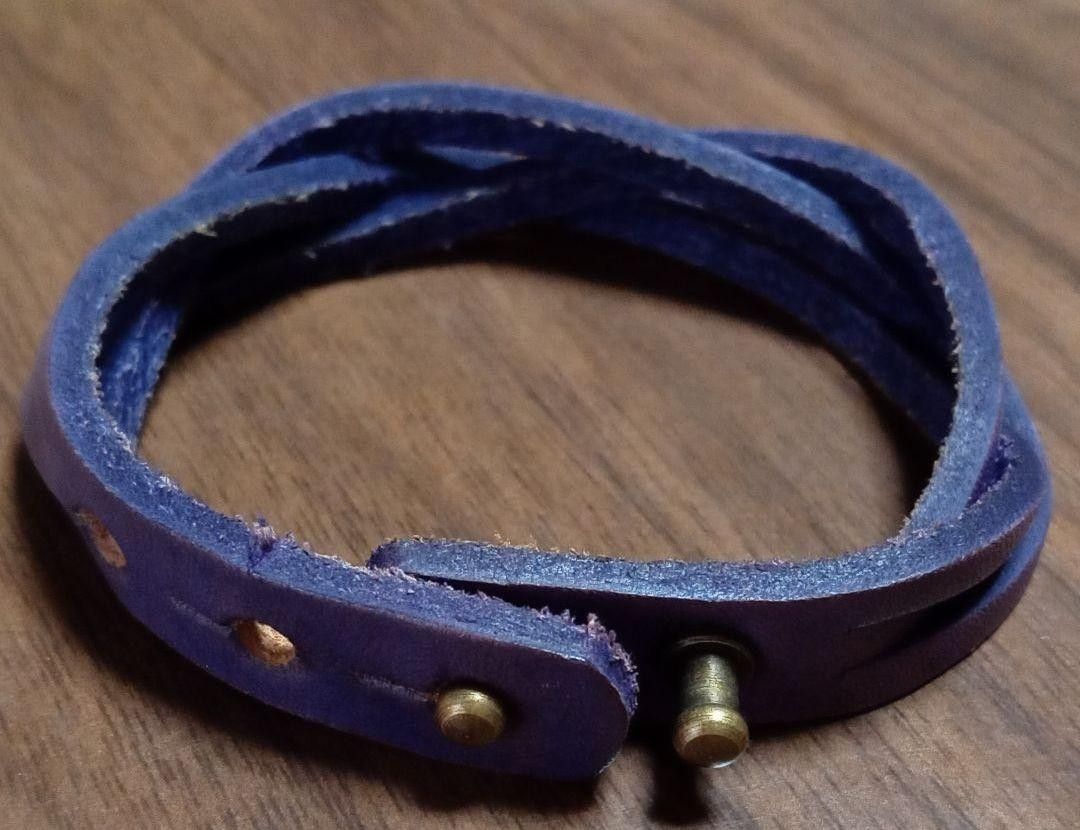 Handmade blue leather bracelet